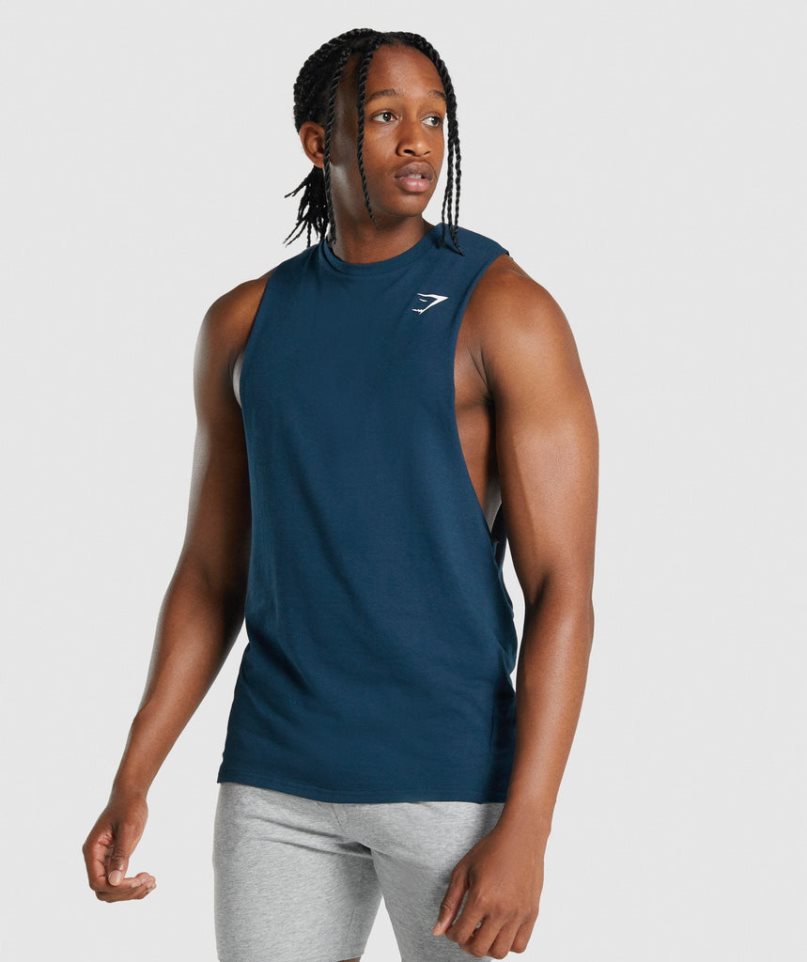 Men\'s Gymshark Critical 2.0 Drop Arm Tanks Navy | NZ 2VRZBN